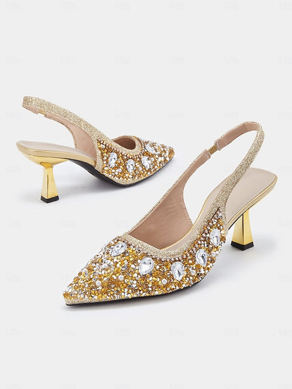 Rhinestone Gold Women's Pearl Slingback with Heels