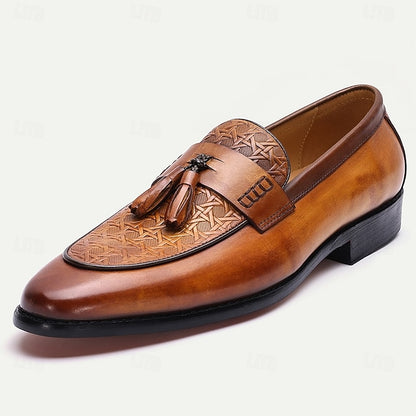 Loafers Tan Leather – Slip-On Tassel Men's Vintage