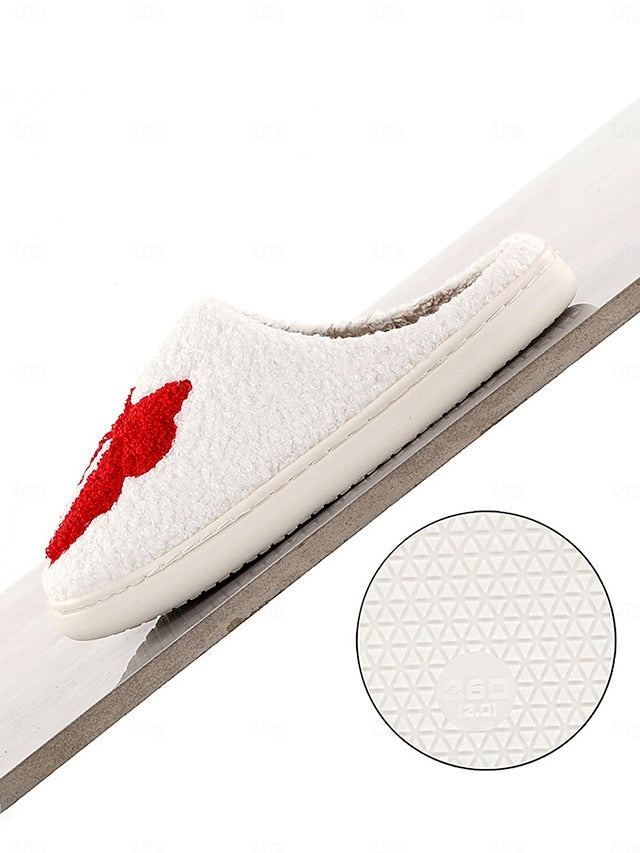 Bowknot - White Red Women's and Design Soft with Slippers