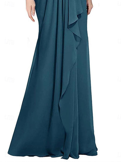 Neck Dress Floor Elegant of Bride Mother V Length the A-Line