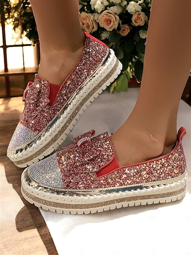 Glittery Slip-On Loafers for – Women Rhinestone Sparkling