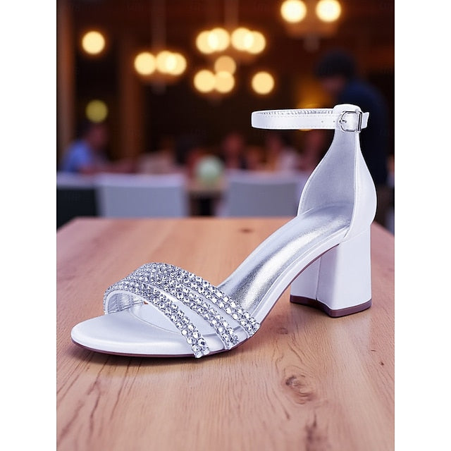 Sandals Block Women's with Purple Satin Rhinestone Heel