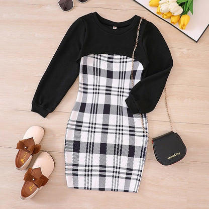 Girls' Block Color Kids Dress Set Pieces Long Suits 2