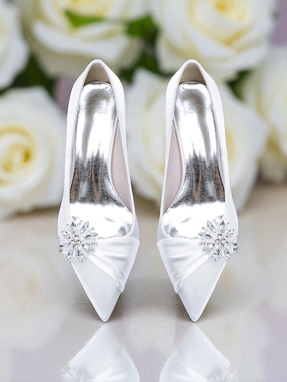 Low Heel White with Pumps Crystal Block Women's