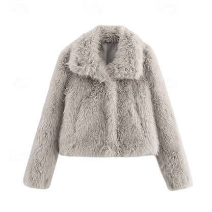 Buttons Comfortable Coat Furs Women's Warm Fur Faux