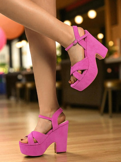Suede Hot - with Ankle Pink Sandals Platform Strap Women's