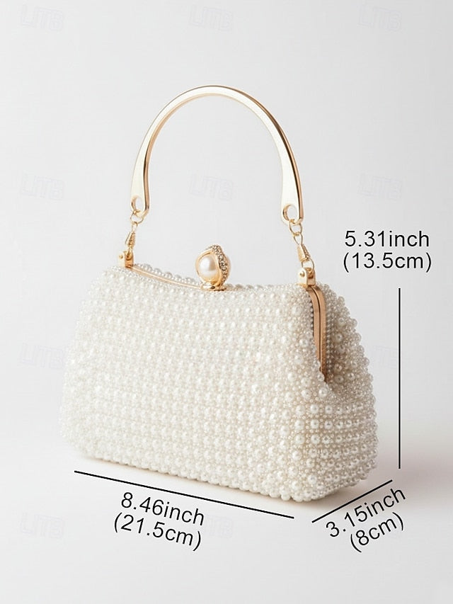 Gold with Beaded Handle Evening Pearl Bag Women's Clutch