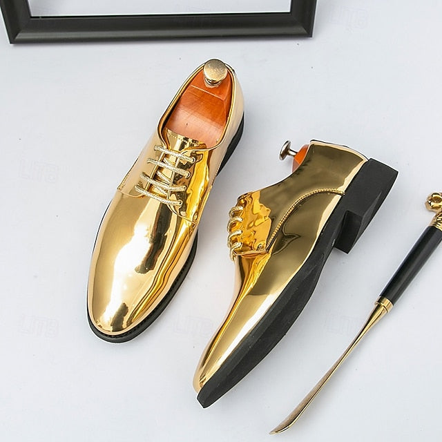 – Gold Leather Sleek Shiny for Lace-Up Men Patent Shoes