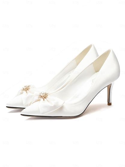 Wedding – Women's Bow Toe Pumps Chic Satin Pointed
