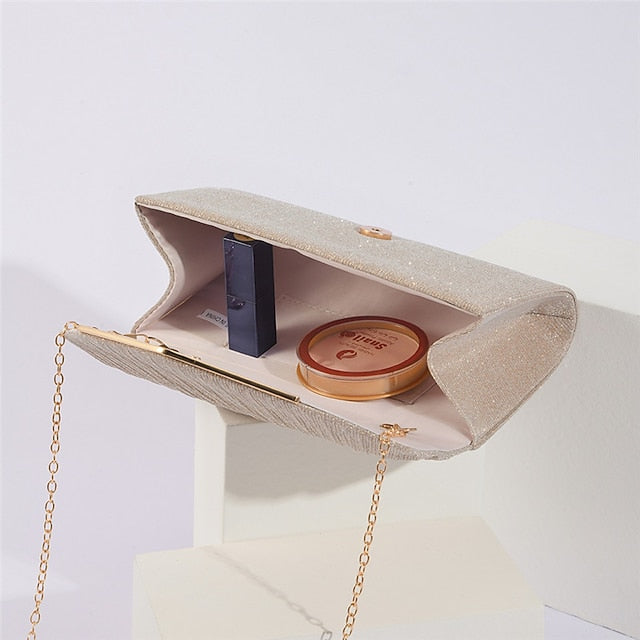 Metal Clutch Evening Gold Bag Glitter with Elegant Women's
