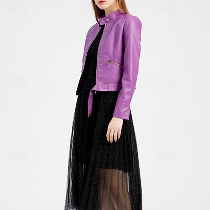 Women's Jacket Zipper Leather Faux Pocket Comfortable