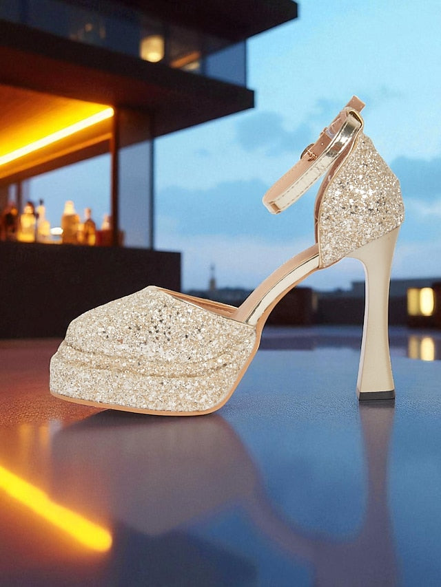 Heels Glitter Women's High Gold Platform