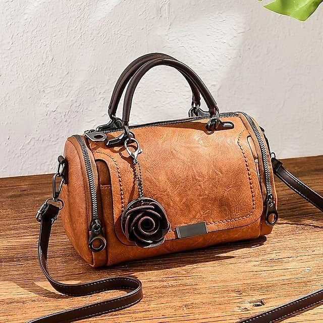 Handbag Vintage-Style Faux Leather Floral Women's with