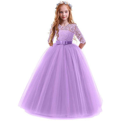 Flower Prom Years Kids Princess Lace Girl 3-13 Dress