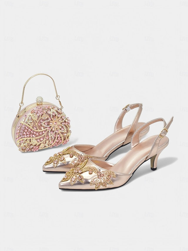 Slingback – with Handbag Matching Heels Embellished Gold