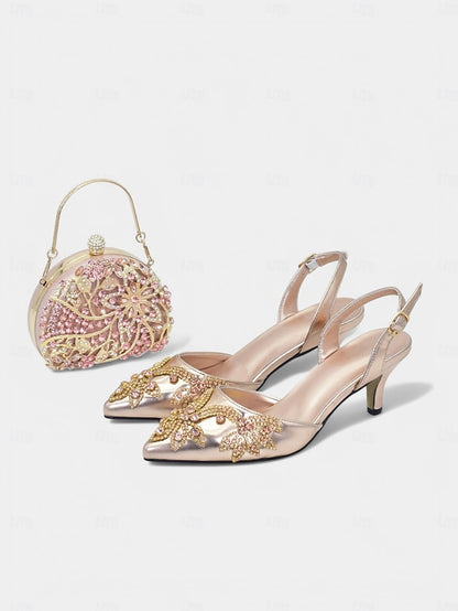Slingback – with Handbag Matching Heels Embellished Gold