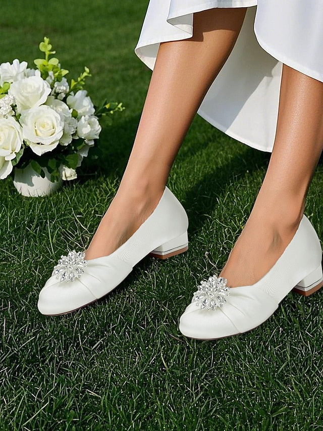 Flats Crystal Satin Elegant Women's White Wedding –