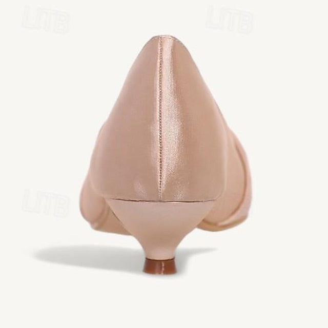 Pink - Heels Elegant Peep-Toe Blush Kitten Women's Satin