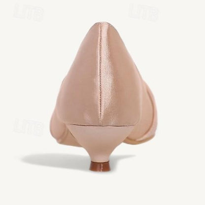 Pink - Heels Elegant Peep-Toe Blush Kitten Women's Satin