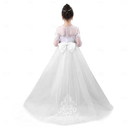 Flower Solid Girls' Kids Girl Long Color Party Dress