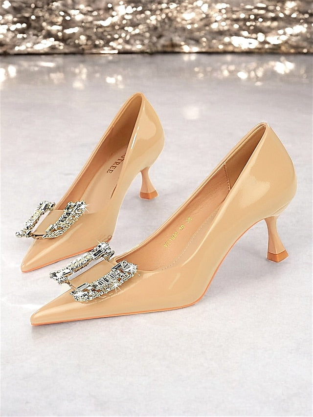 Crystal Embellished with Women's Black Patent Pumps Leather