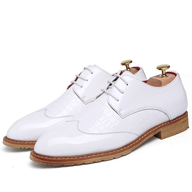 – White Crocodile Leather Shoes Patent Men's Oxford