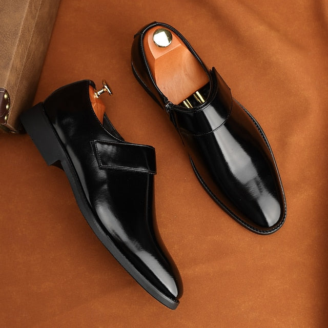 Leather Loafers Shoes Brown Slip-On Business Men's