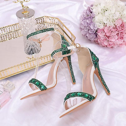 Green Matching Women's Heels Rhinestone Ankle Stiletto with