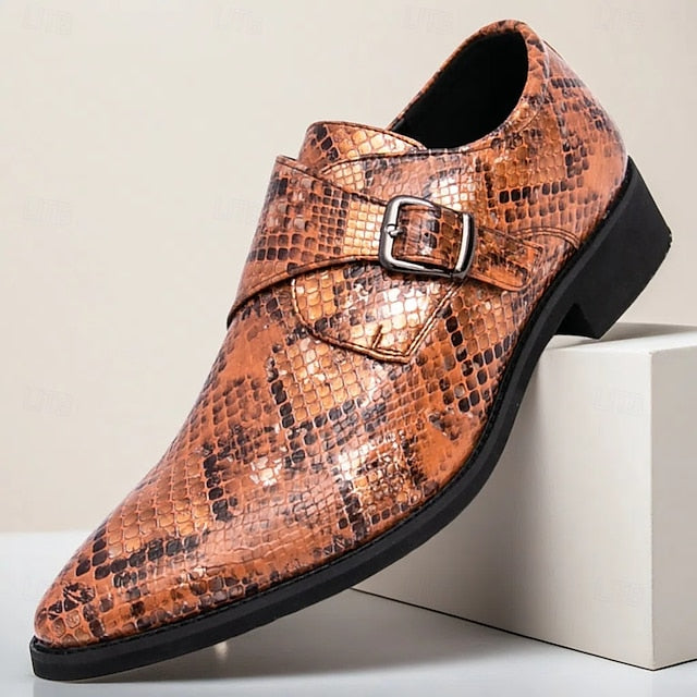 Men Strap Formal for Monk Shoes – Classic Snake Brown Print