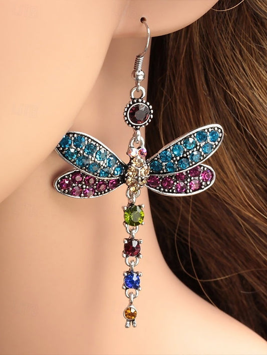 Dragonfly Crystal Earrings – Vintage Style Colorful