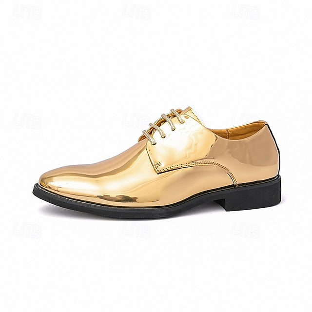 – Gold Leather Sleek Shiny for Lace-Up Men Patent Shoes