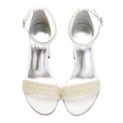 Pearl Strap White Embellished Ankle Ivory Women's Block