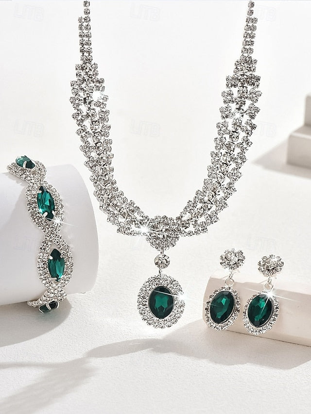 Set Women Jewelry – Green Elegant Necklace Luxury for Crystal