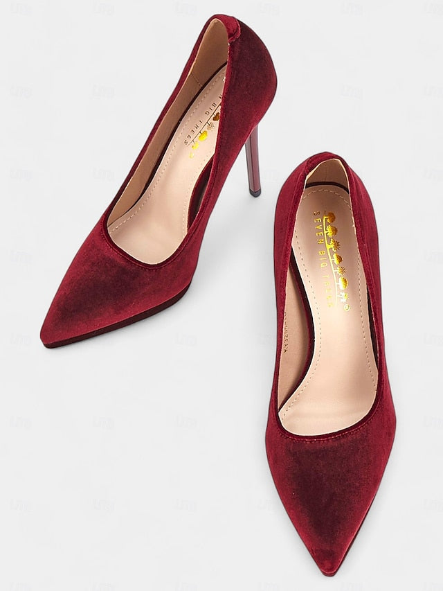 Stiletto Pumps Heel Velvet and Burgundy with Women's