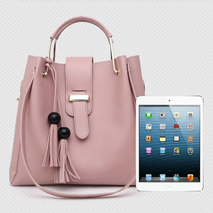 Tote Pink Leather - Handbag Faux Women's Set 3-Piece