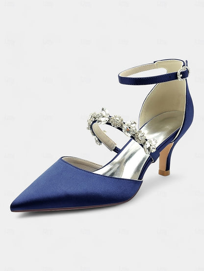 Embellishments Satin Rhinestone Heels Black with Women's -