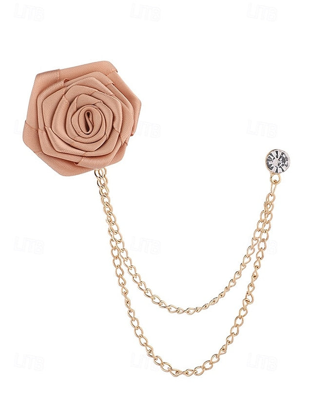 Rose – Chain Men's with Lapel Elegant Gold Pin Red