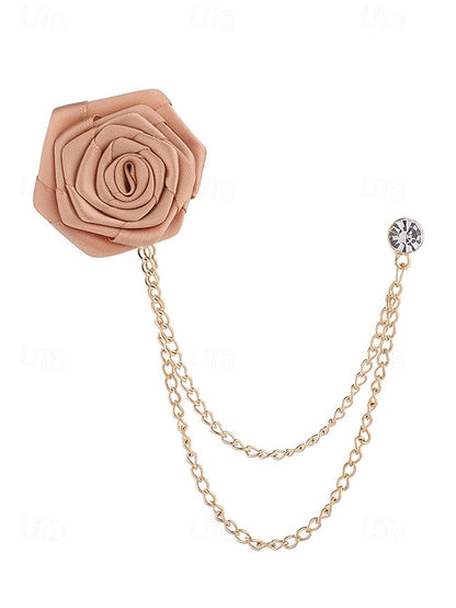 Rose – Chain Men's with Lapel Elegant Gold Pin Red