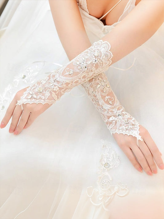 Gloves Wedding with Lace Pearls Elegant Bridal – Accessories