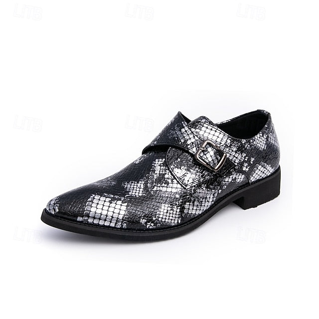 Men Strap Formal for Monk Shoes – Classic Snake Brown Print