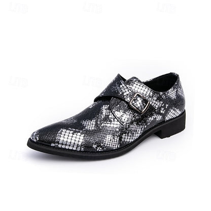 Men Strap Formal for Monk Shoes – Classic Snake Brown Print