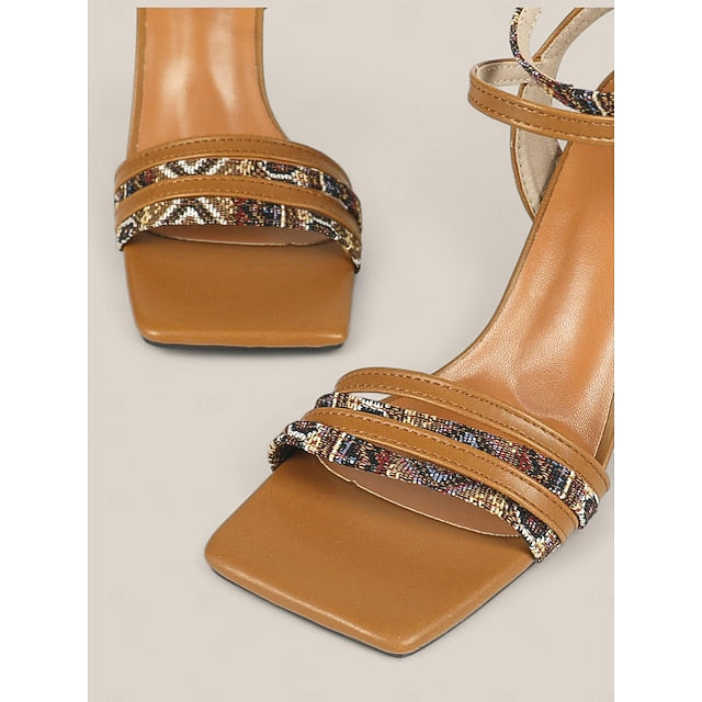 Block Boho-Chic with Women's Heels Textured Patterned Strap