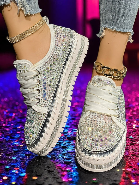 Sparkling Sneakers with Silver Women's Accents Rhinestone