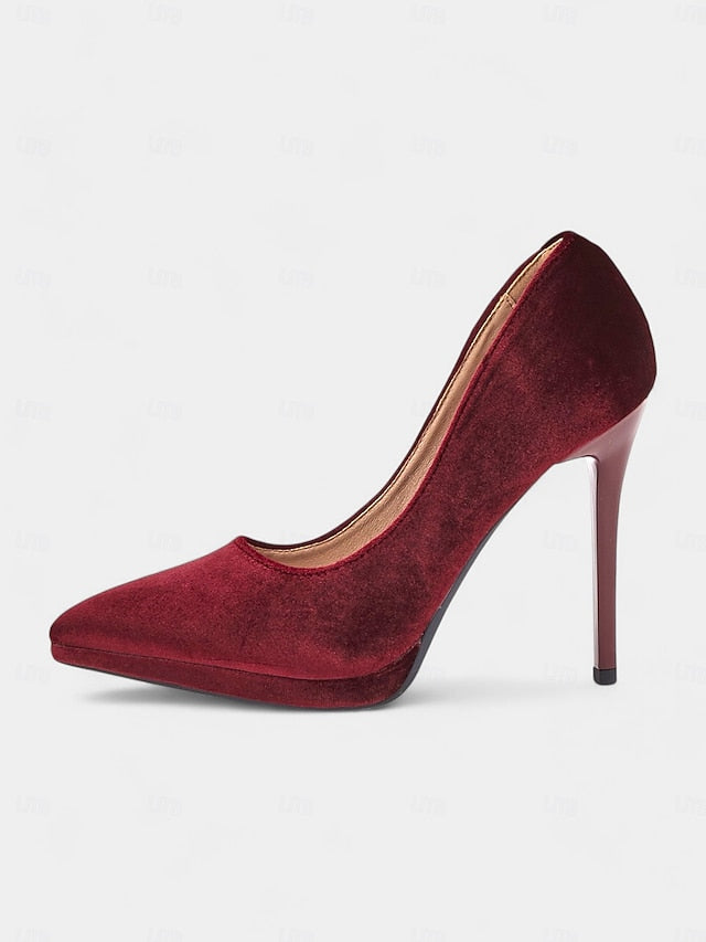 and Stiletto with Pumps Burgundy Heel Velvet Women's