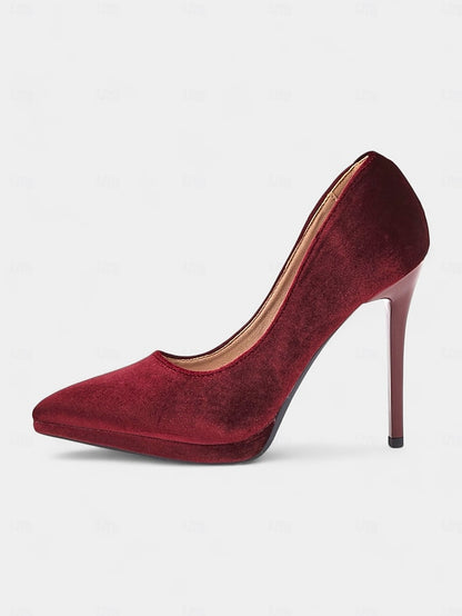 Stiletto Pumps Heel Velvet and Burgundy with Women's