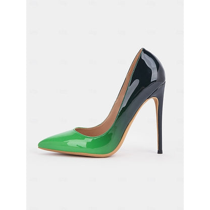 Black Pointed Patent Leather Toe Pumps Green Women's