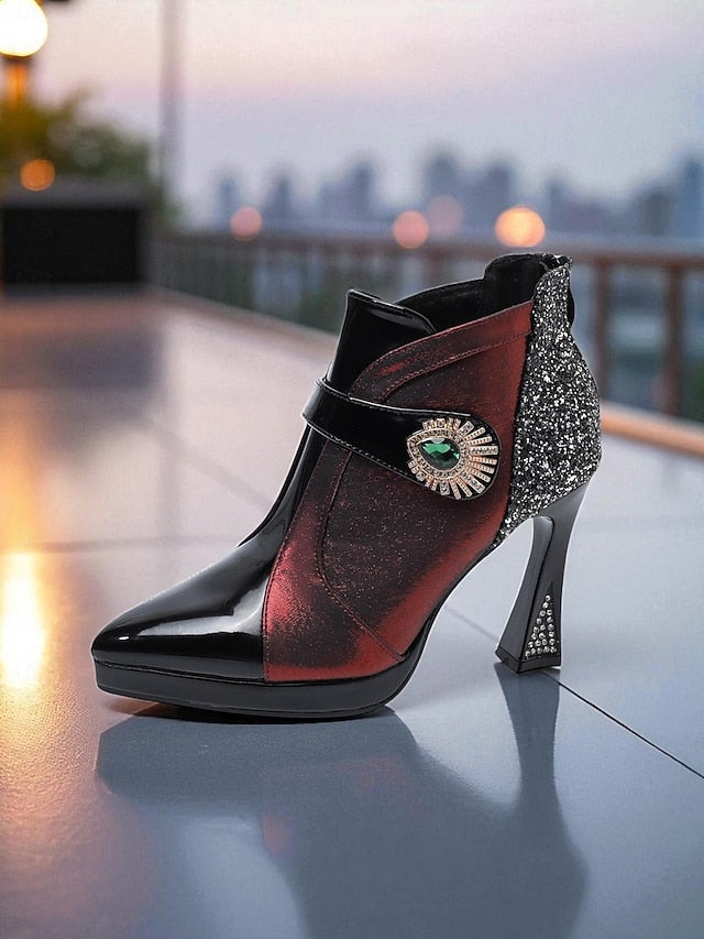 Ankle High Heel Glitter Boots Women's
