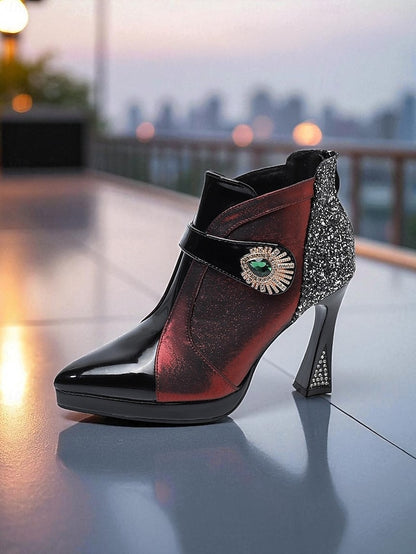 Ankle High Heel Glitter Boots Women's