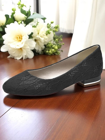 Wedding Low Ivory Lace Heel Flats Women's