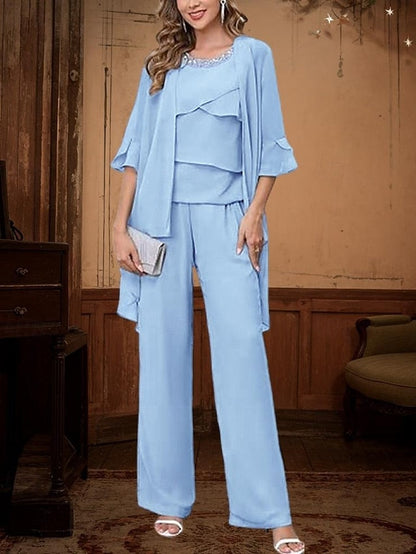 Mother Bride of Elegant 3 Dress the Piece Simple Pantsuit